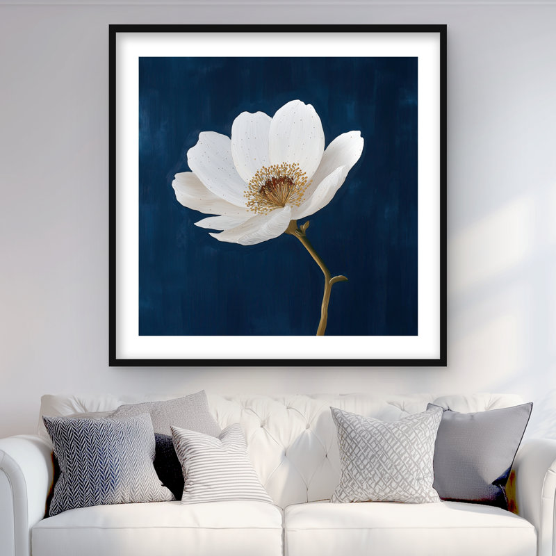 Branche crochue - impression florale encadrée botanique blanche, H 36 po x l 36 po, Noir