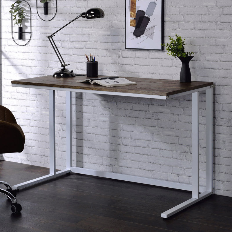 Bureau d'écriture en noyer avec port USB, Blanc