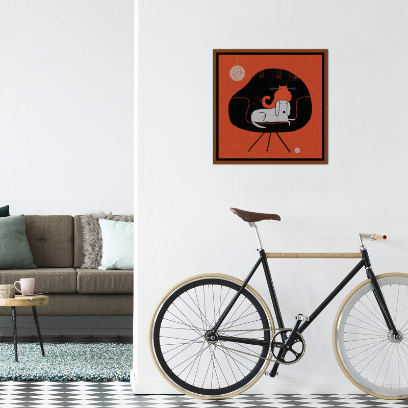 «Retro Nap» par Terry Runyan - impression, H 26 po x l 26 po x P 1,5 po, Toile avec cadre brun, Pas de tapis