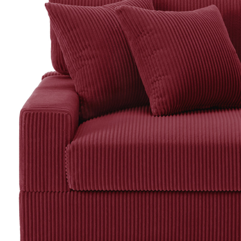 Canapé modulaire en velours côtelé, Red Corduroy, 33.1" H x 81.8" W x 71" D