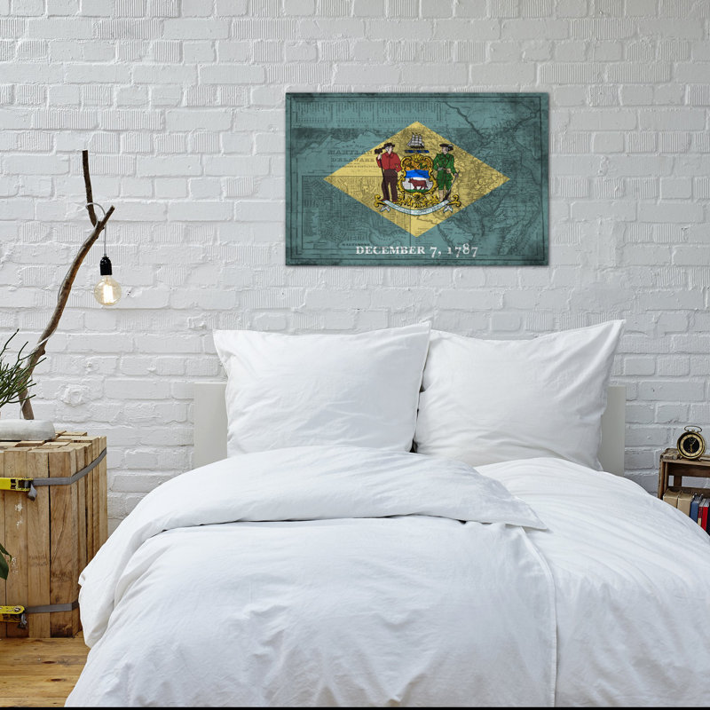 « delaware flag, grunge rétro map », impression sur toile, H 12 po x l 18 po x P 1,5 po