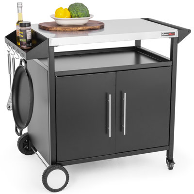 2- Piece Outdoor Kitchen Set: Moveable Bar Cart With Storage & 2-burner Propane Stove With Windscreen