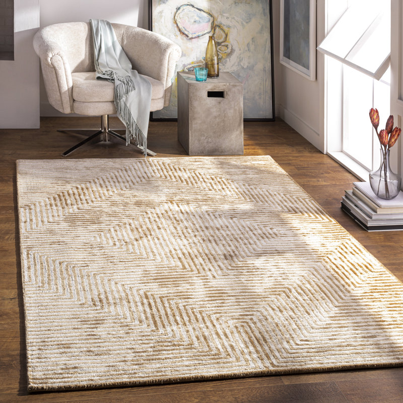 Tapis brun clair / beige touffeté à la main Plympt, Rectangle de 6 pi x 9 pi