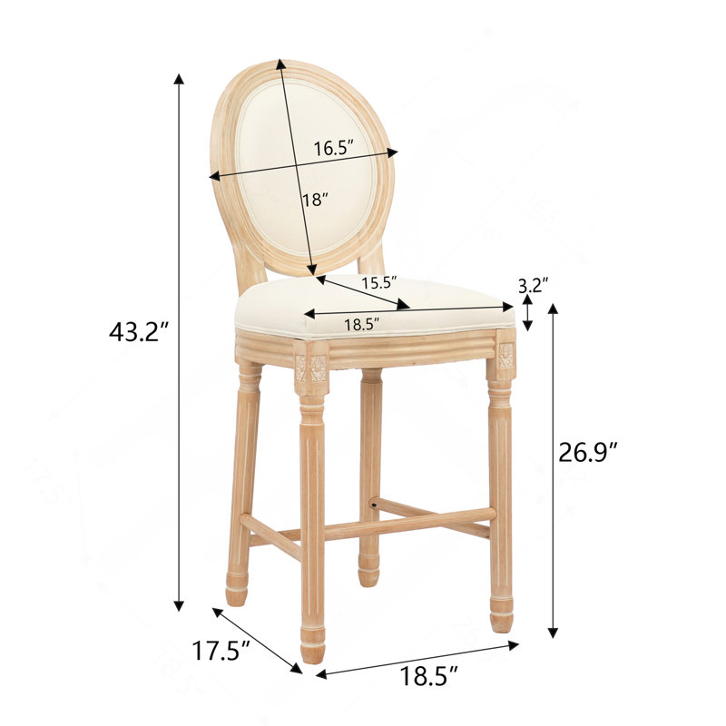 Tabourets de bar en bois français avec sièges rembourrés et naturel, ensemble de 2