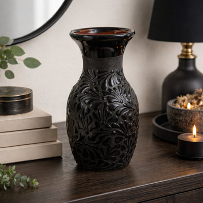 Desert Bloom Terracotta Clay Vase In Black