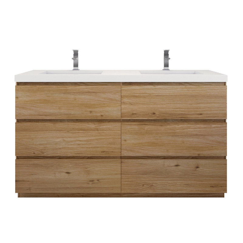 Ensemble de meuble-lavabo double 60 po Ferrante, Chêne naturel