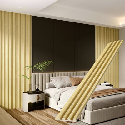 4 Packs 94.5" X 5.7" Solid Wood Panels For Wall,Acoustic Wood Slat Wall Panels For Interior Wall Decor,TV Background,Living Room (Oak)