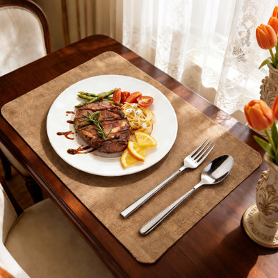 16.9*11.8 Inch Brown 12 Pack Modern Faux Leather Placemats Waterproof Heat Resistant Wipeable Table Mats Indoor Outdoor