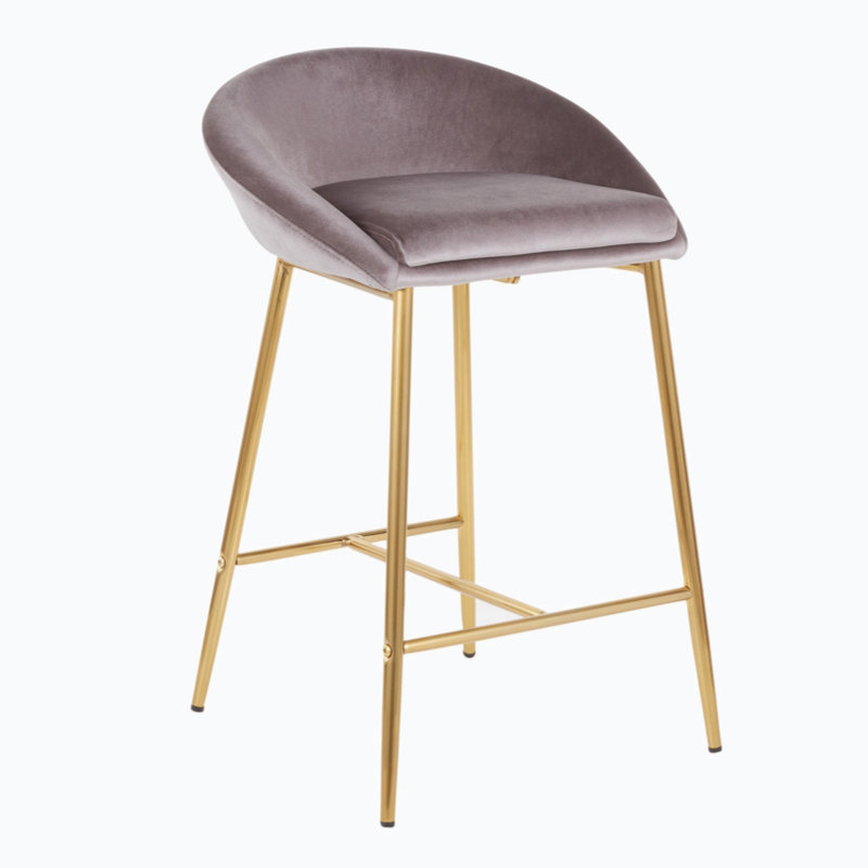 Tabouret de comptoir 26 po avec cadre et velours Glam par Lumisource - ensemble de 2, Argent, Or