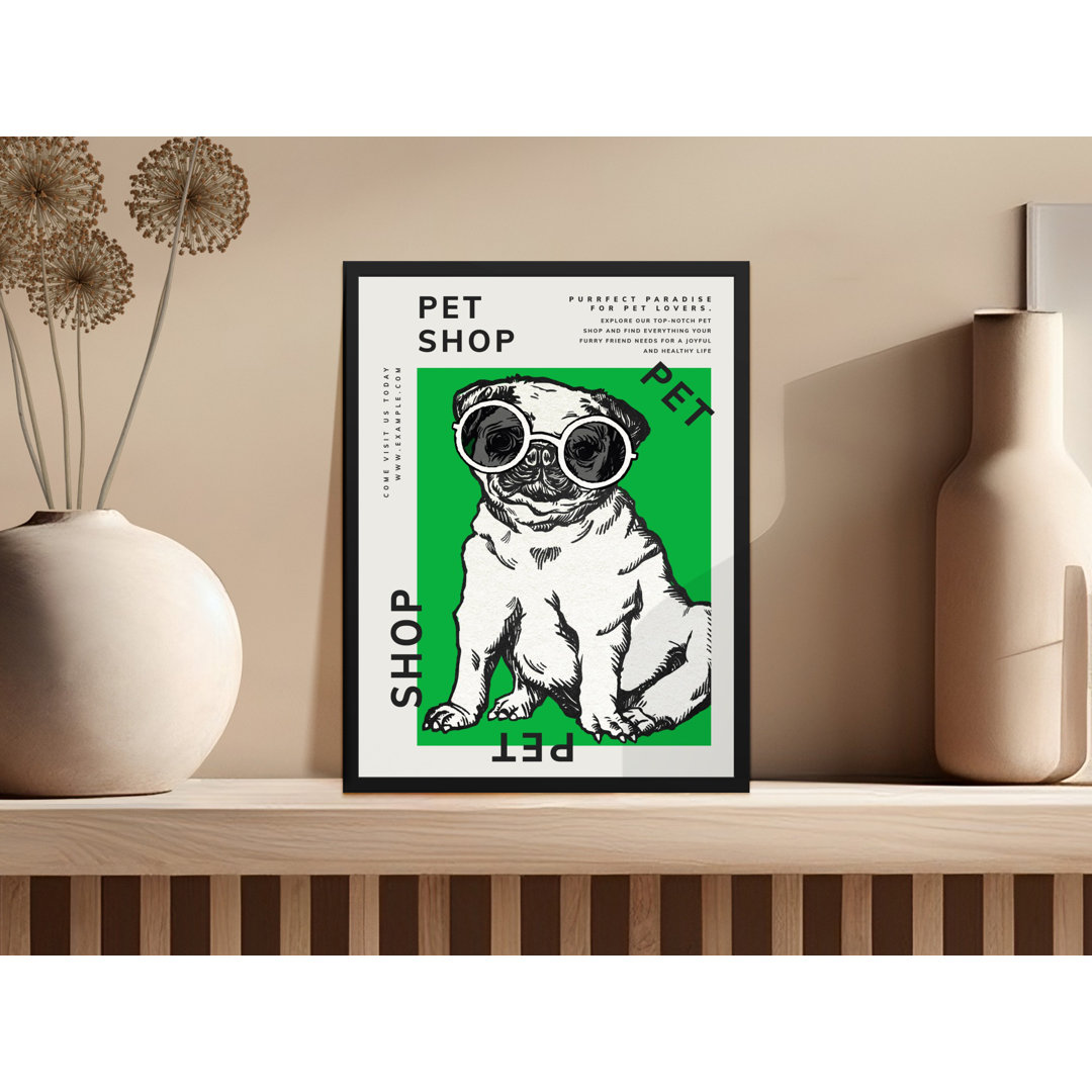 Pet Shop Visit Us Today Graphic Design Cool Dog Framed Poster