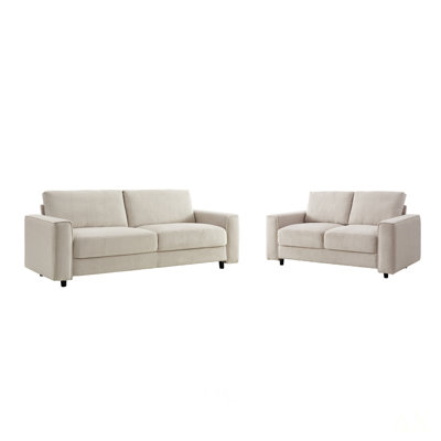Ensemble de canapé modulaire en velours côtelé de style moderne minimaliste 2 pièces, beige, convenant à un usage quotidien