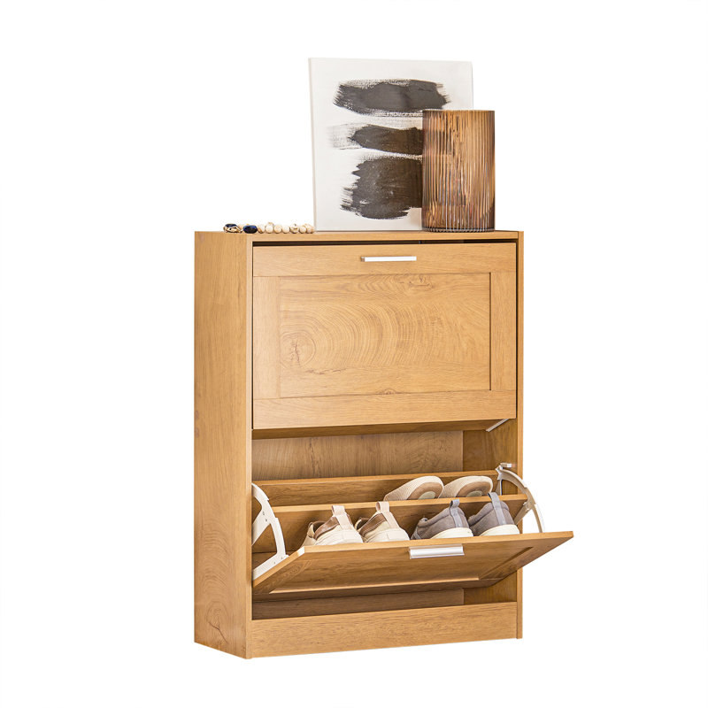 Kirksville Flip Down Shoe Storage, Natural brown