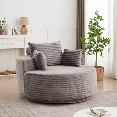 Chaise pivotante en mousse de velours côtelé de 55 po de largeur L, fauteuil moelleux moderne, chaise pivotante à 360 degrés pour le salon, la chambre à coucher, le salon et la salle de projection