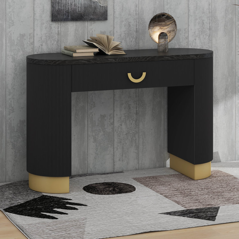 Modern Console Table With Vertical Ribbed Design, Compact Storage With Functional Drawer