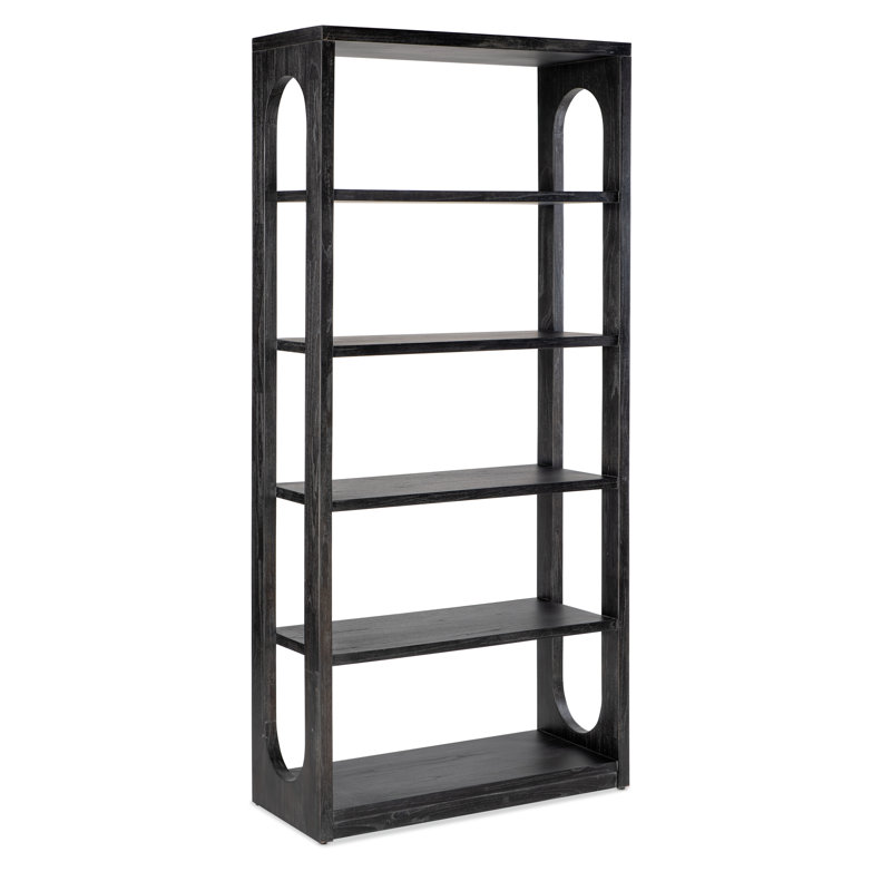 Black Wood Transitional Etagere Bookcase with 4 Shelves