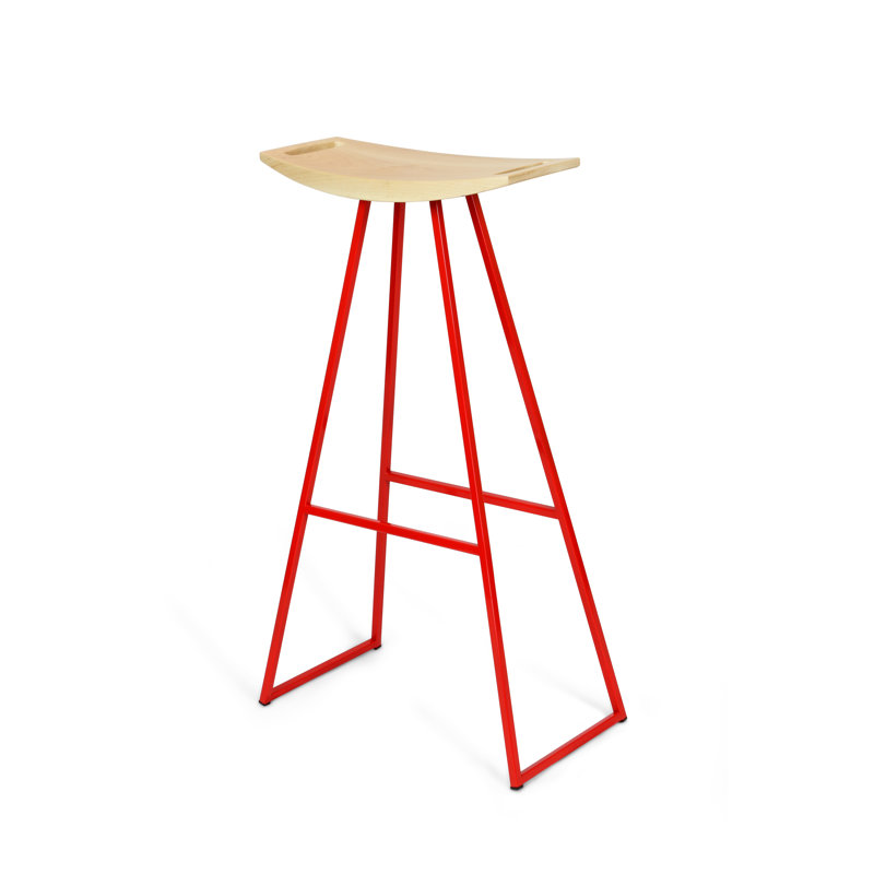 Robert Counter Stool with Metal Frame, Maple, Red, Bar Stool (30" Seat Height)
