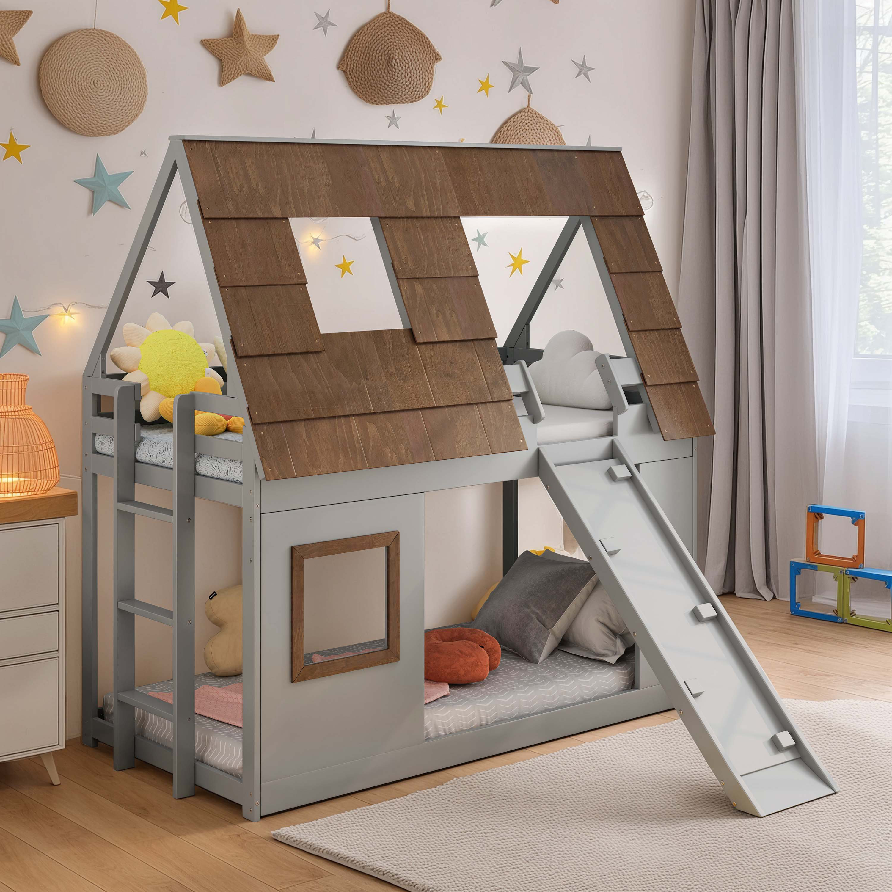 Harper Orchard Cozy and Fun Wood Twin Size House Bunk Bed with Window ...