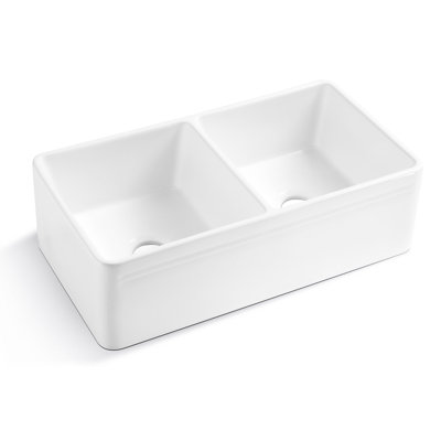 Évier de cuisine en céramique blanc à double cuve 33 * 18 * 10 "- Chaleur, antirouille, antirouille, rouille magnifique, profond