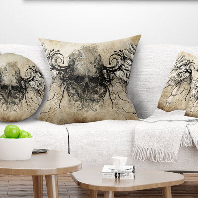 Human Skull Tattoo Sketch - Animal Printed Pillow