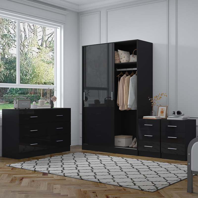 Eva Piece Bedroom Set, Black Gloss / Black Oak