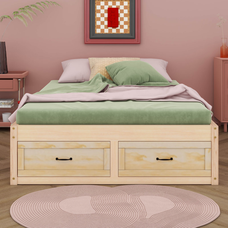 Lit plateforme avec rangement Kasea, Naturel antique, Double