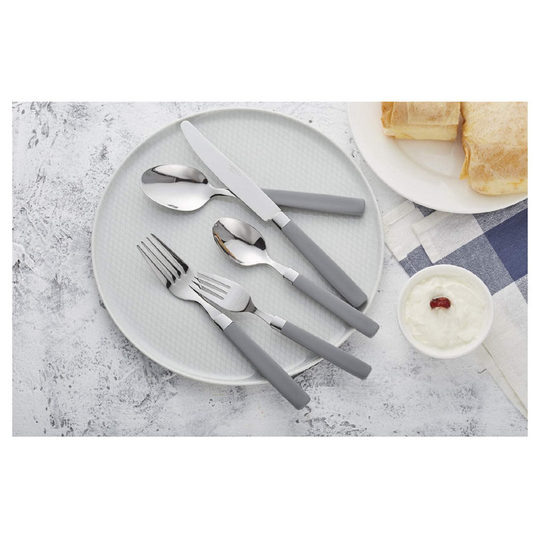 Polished Stainless Steel Flatware Set with Color Handles - Service for 4