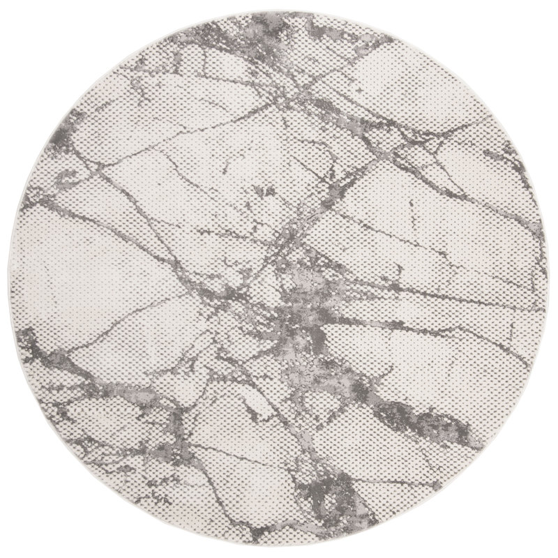 Tapis abstrait ivoire / gris Keller, Rond 6 pi 7 po