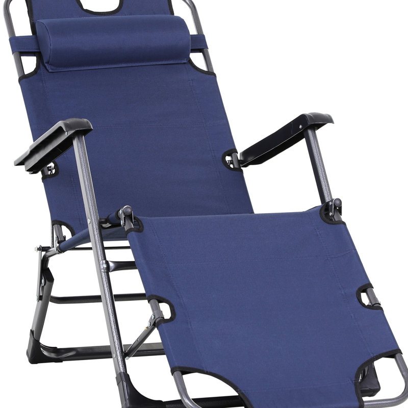 21 Camping Sun Chair - Beach Compatible, Navy, With Pillow & Pocket For Sunbathing And Relax