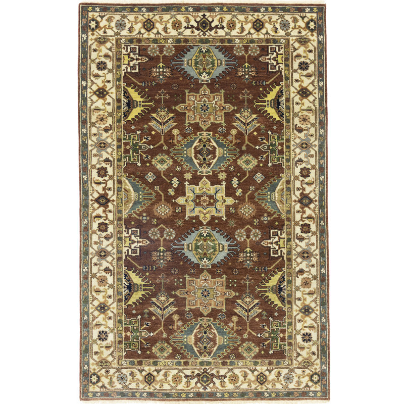 Resie Oriental Handmade Hand-Knotted Rectangle 5' x 8' Wool Area Rug in Orange