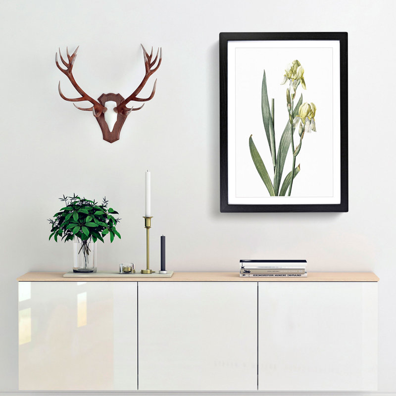 Lemon-yellow Iris Flowers by Pierre-Joseph Redoute - Picture Frame Painting Print, 48cm H x 36cm W x 2cm D, Black Framed