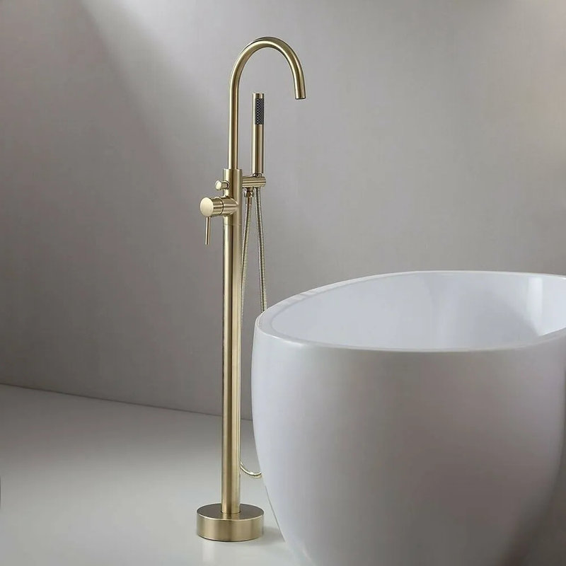 Robinet de baignoire autoportant à 2 poignées avec douche à main, Or brossé