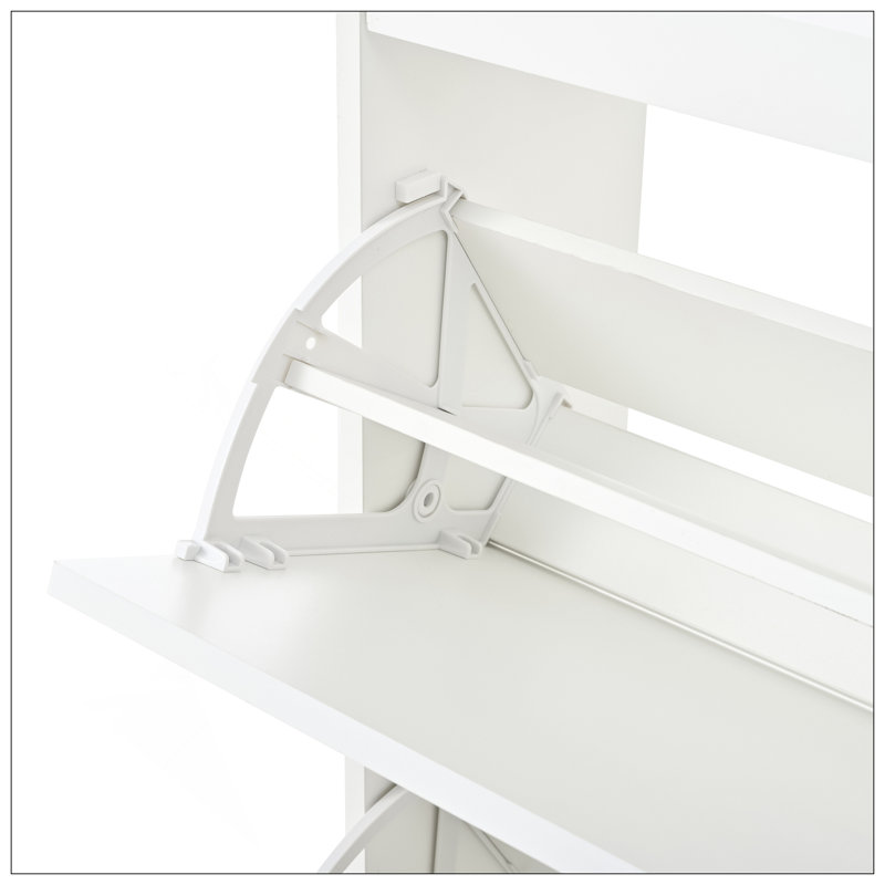 Deux tiroirs, trois portes pliantes, grande armoire à chaussures de rangement, blanc, Blanc