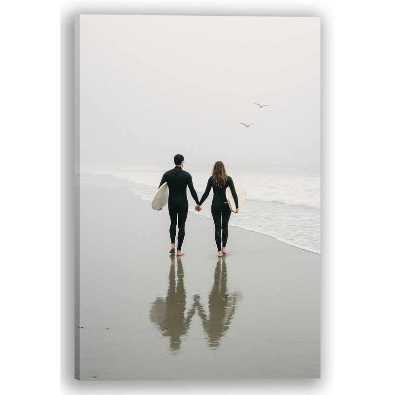 Ensemble sur toile de marée - Couple de surfeurs romantiques