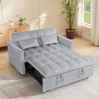 3-In-1 Multi-Functional Velvet Sleeper Couch Pull-Out, Convertible Loveseat Sofa Bed With Adjustable Backrest And Pillows