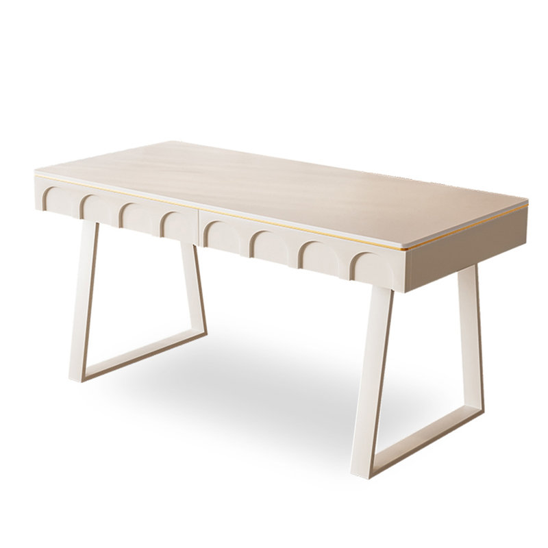 Bureau français de style crème avec plateau en pierre frittée, H 29,53 po x l 55,12 po x P 23,62 po