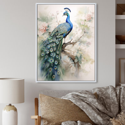 Baldassarre Blue Ink Wash Peacock II - Peacock Large Wall Art