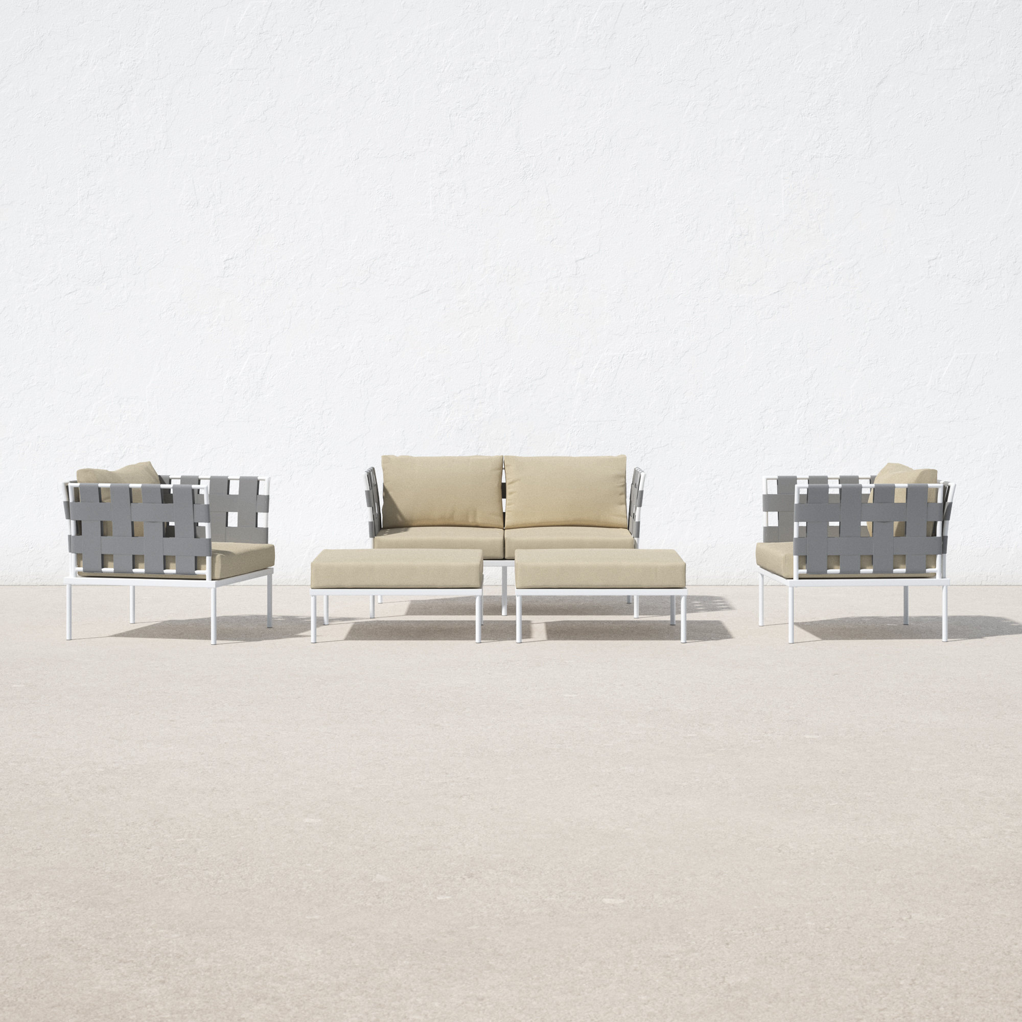Modway Harmony 5 Piece Outdoor Patio Aluminum Sectional Sofa Set, Beige