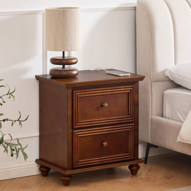 Table de bout avec rangement et station de charge, Noyer