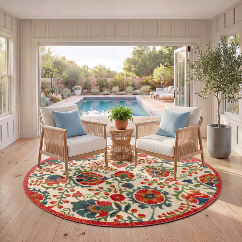 Tapis floral intérieur / extérieur Deka, Rond 5 pi 3 po