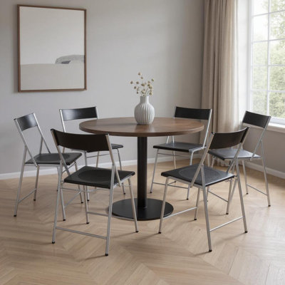 Ensemble de six chaises d'appoint pliantes noires et argentées