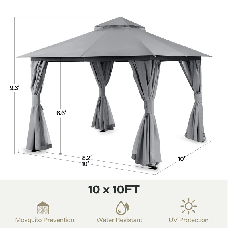 Pavillon de jardin en acier, 10 Ft. X 10 Ft., gris