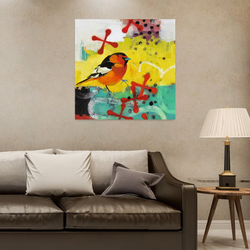 Lune qui patauge, art d'oiseau contemporain, H 32 po x l 32 po