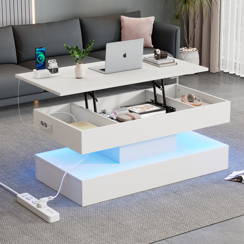 Table basse à plateau relevable Aroa, Blanc