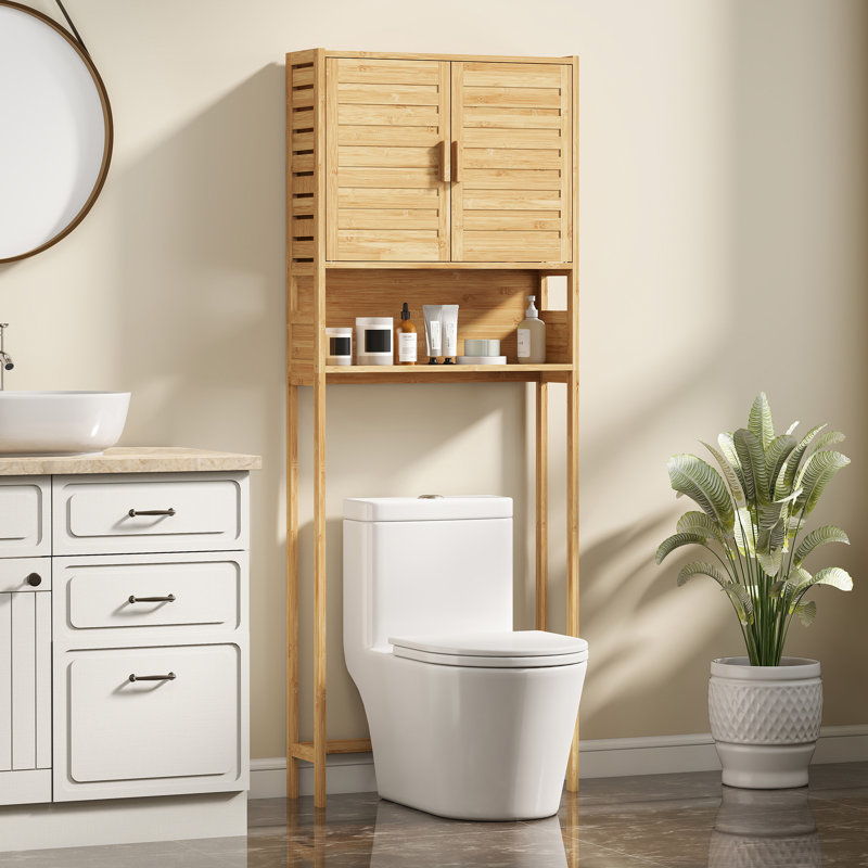Armoire au-dessus de la toilette avec tablette réglable, finition en bois naturel