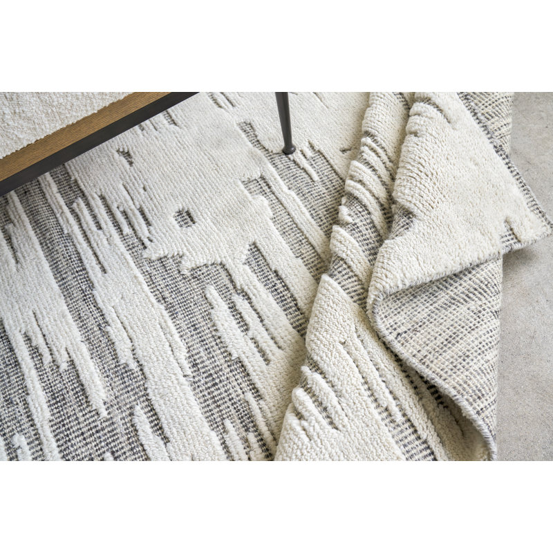 Calibre Abstract Hand-Knotted Wool Ivory/Charcoal Area Rug, Rectangle 8' x 10'