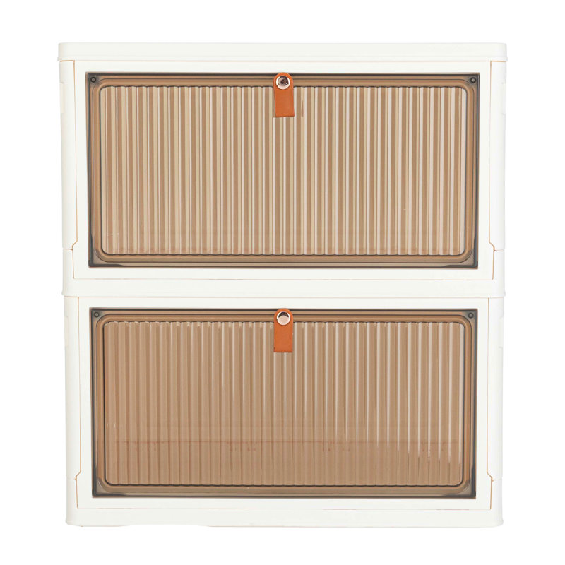 2 bacs de rangement pliables Marthy - Organisateurs d'une capacité de 23 pte avec couvercles et portes avant - Contenants de rangement empilables pour toute pièce par Home-Complet
