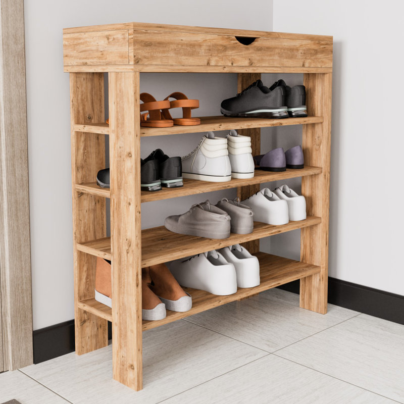 Elberfeld 4 Pair Shoe Storage Cabinet, Oak