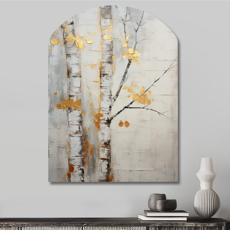 «Tree Whispers Of Grey & Yellow III», art mural monochrome en forme d'arbre asymétrique, H 34 po x l 25 po