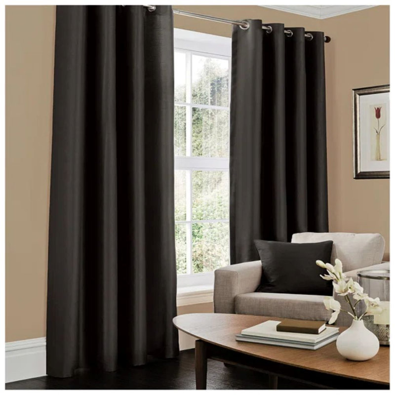 Decorative Blackout Curtain Panels Pair with Eyelet Top and Tie Backs, Polyester Window Drapes for Bedroom Living Room, Ochre