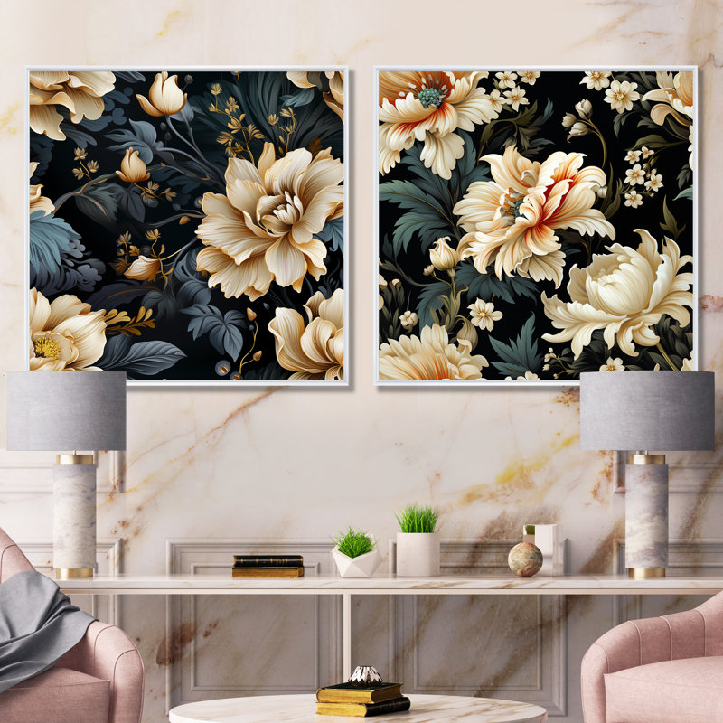 Grateron - Ensemble de 2 décorations murales florales, Cadre blanc, H 36 po x l 73 po x P 1,5 po